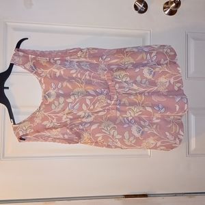 Lauren Conrad Pink/Floral sleeveless floral long length blouse w/lace trimNWOT